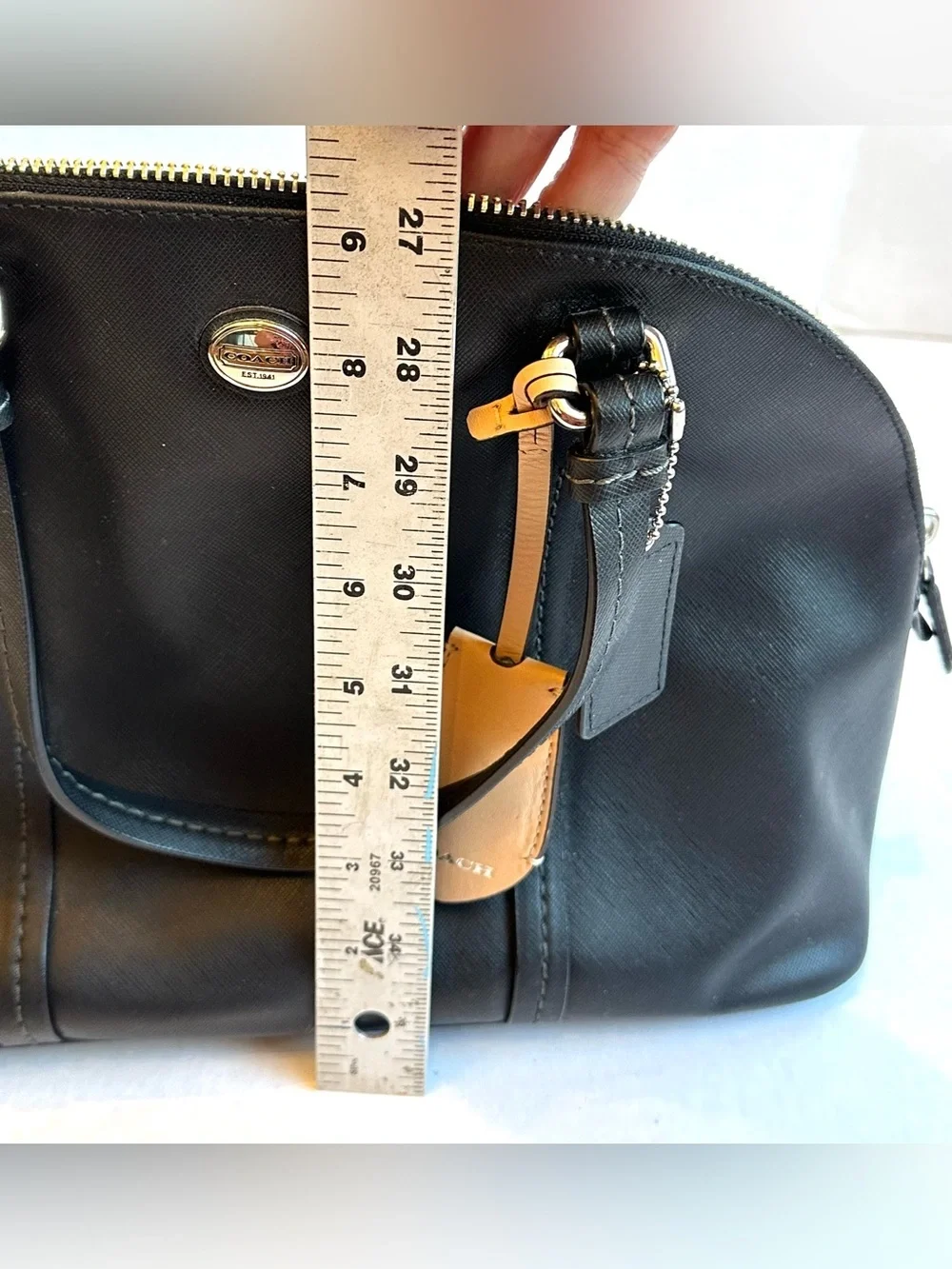 Coach Cora Peyton Black Saffiano Leather Domed Satchel Crossbody Bag Classic